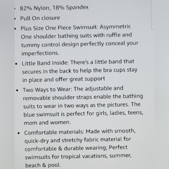 NWT Plus Size One shoulder One Piece Ruffle Tummy Control Navy Blue Swimwear 22w - Picture 12 of 12